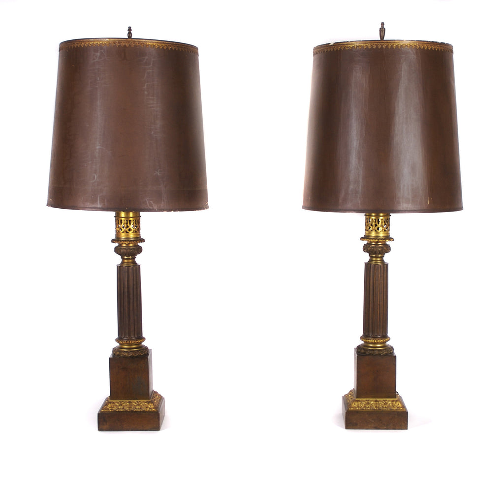 <b>PAIR OF FRENCH CONVERTED OIL LAMPS</b><br>CIRCA  1830'S</br>