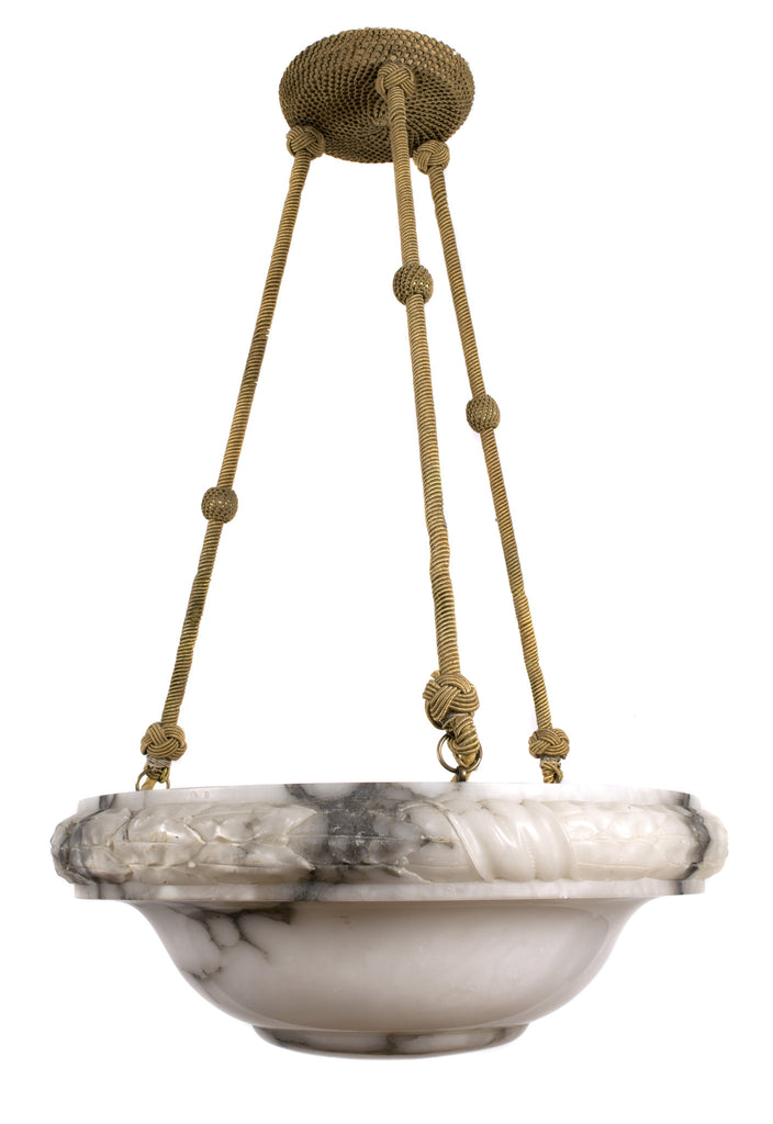 <b>SWEDISH CARVED MARBLE CHANDELIER WITH GOLD CORDING</b><br> CIRCA 1930</br>
