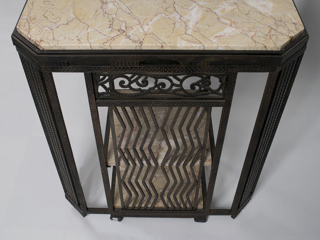 <b> PAUL KISS WROUGHT IRON AND MARBLE PARTNER'S DESK </b><br> CIRCA 1930</br>