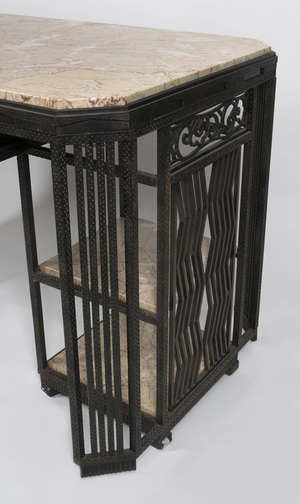 <b> PAUL KISS WROUGHT IRON AND MARBLE PARTNER'S DESK </b><br> CIRCA 1930</br>