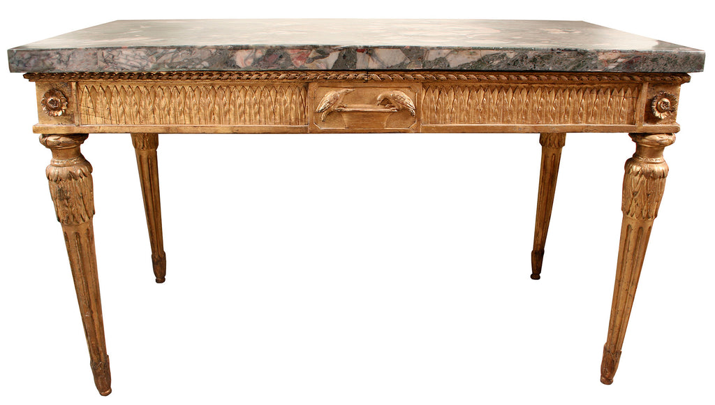 <b>NEOCLASSICAL TABLE WITH HAND CARVED LEGS AND MARBLE TOP</b><br>CIRCA 1800</br>