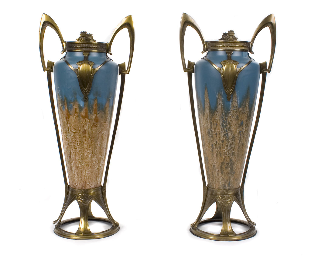 <B>SYLE OF OTTO ECKMANN</B><BR>PAIR OF BRONZE MOUNTED VASES, CIRCA 1910</br>