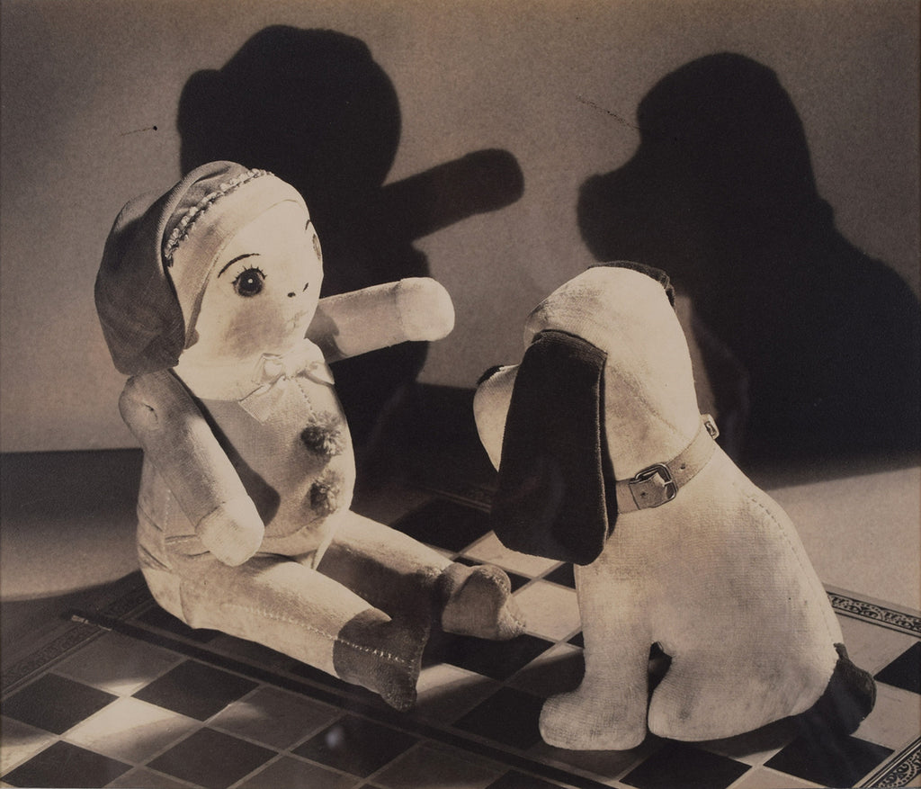<b>ESTHER BROUILLETTE</b><br> STUFFED ANIMALS ON CHECKERBOARD, CIRCA 1930s</br>